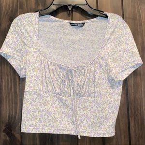 floral crop top with tie in front